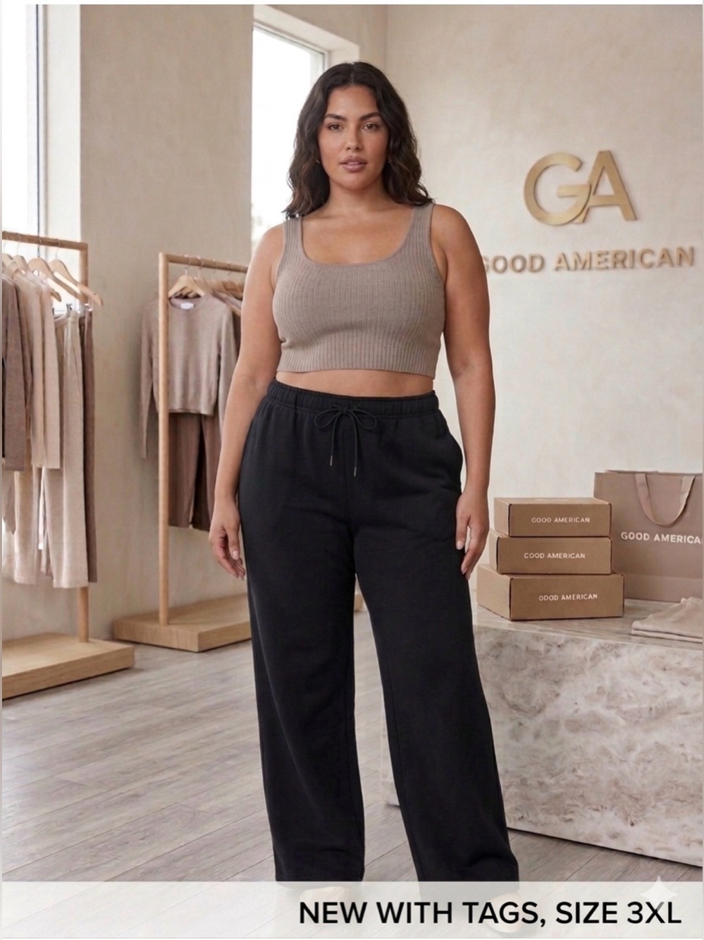 Good American NEW  NWT  Black  Wide-Leg Sweatpants 3XL